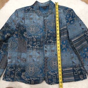 Molly & Maxx Women's XL Blue Tapestry Jacket Full Zip Geometric Boho Art To Wear
